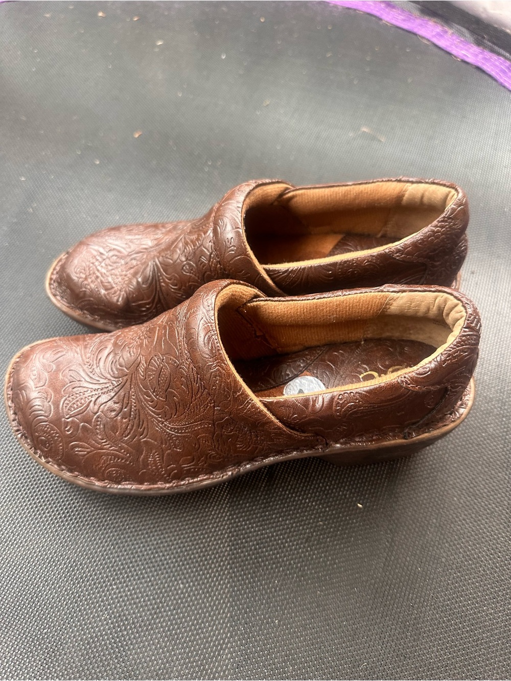 B.O.C. Brown Embossed Slip-On clogs